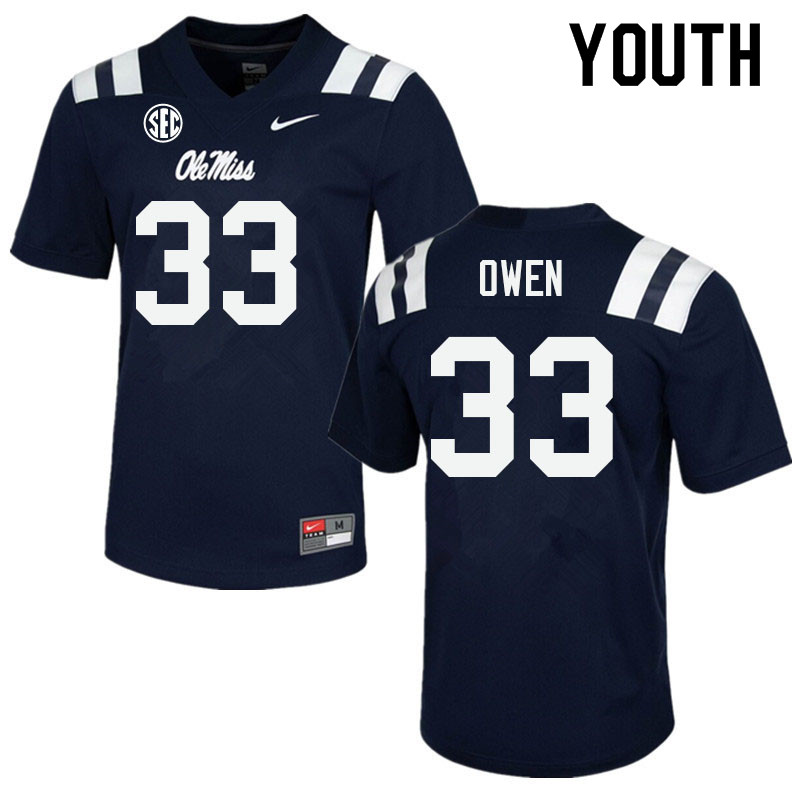 Youth #33 Mac Owen Ole Miss Rebels College Football Jerseys Sale-Navy